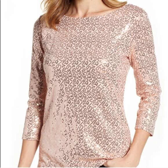 GIBSON X GLAM SQUAD Pink Sequin Top Scoop Back XS NWT Glam Sparkle Pastel - Picture 1 of 7